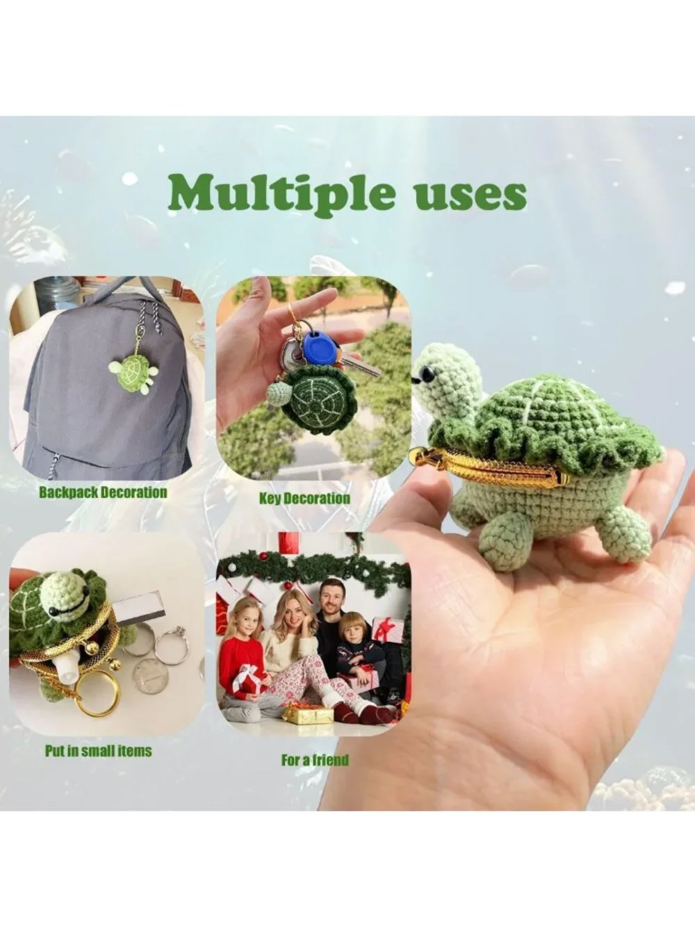 Handmade Crochet Turtle Mini Coin Purse & Keychain - USB Flash Drive Organizer